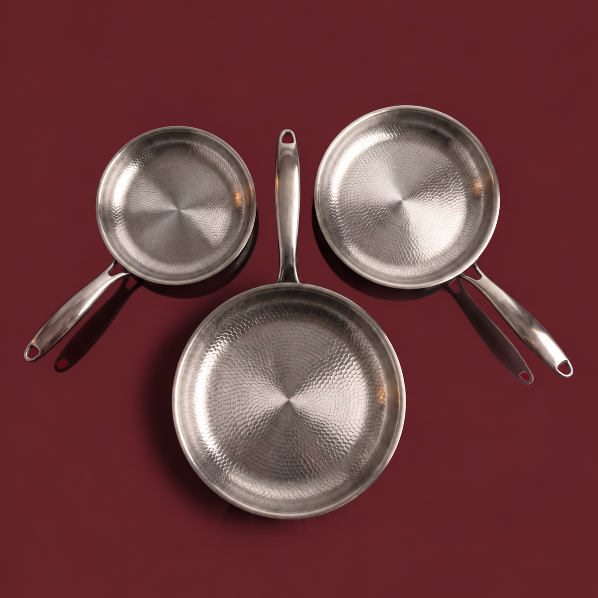 Hand-Hammered Titanium Pan - 3-piece set 9, 10, 11 Inch