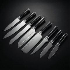 Damascus Knife Set, Eight Piece with Onyx Handles