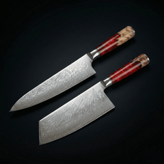 Damascus Cleaver and Chef Knife, Two Piece Set