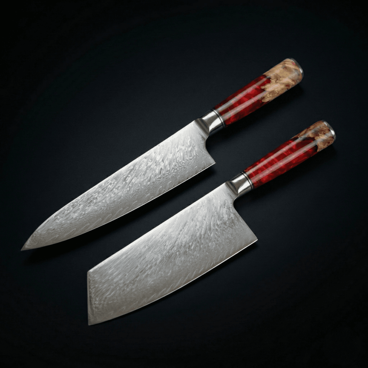 Damascus Cleaver and Chef Knife, Two Piece Set