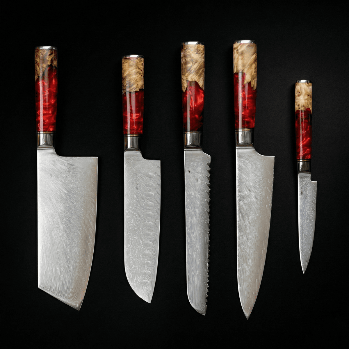 Damascus Knife Set, Five Piece