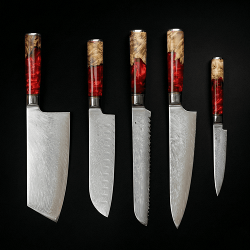 Damascus Knife Set, Five Piece