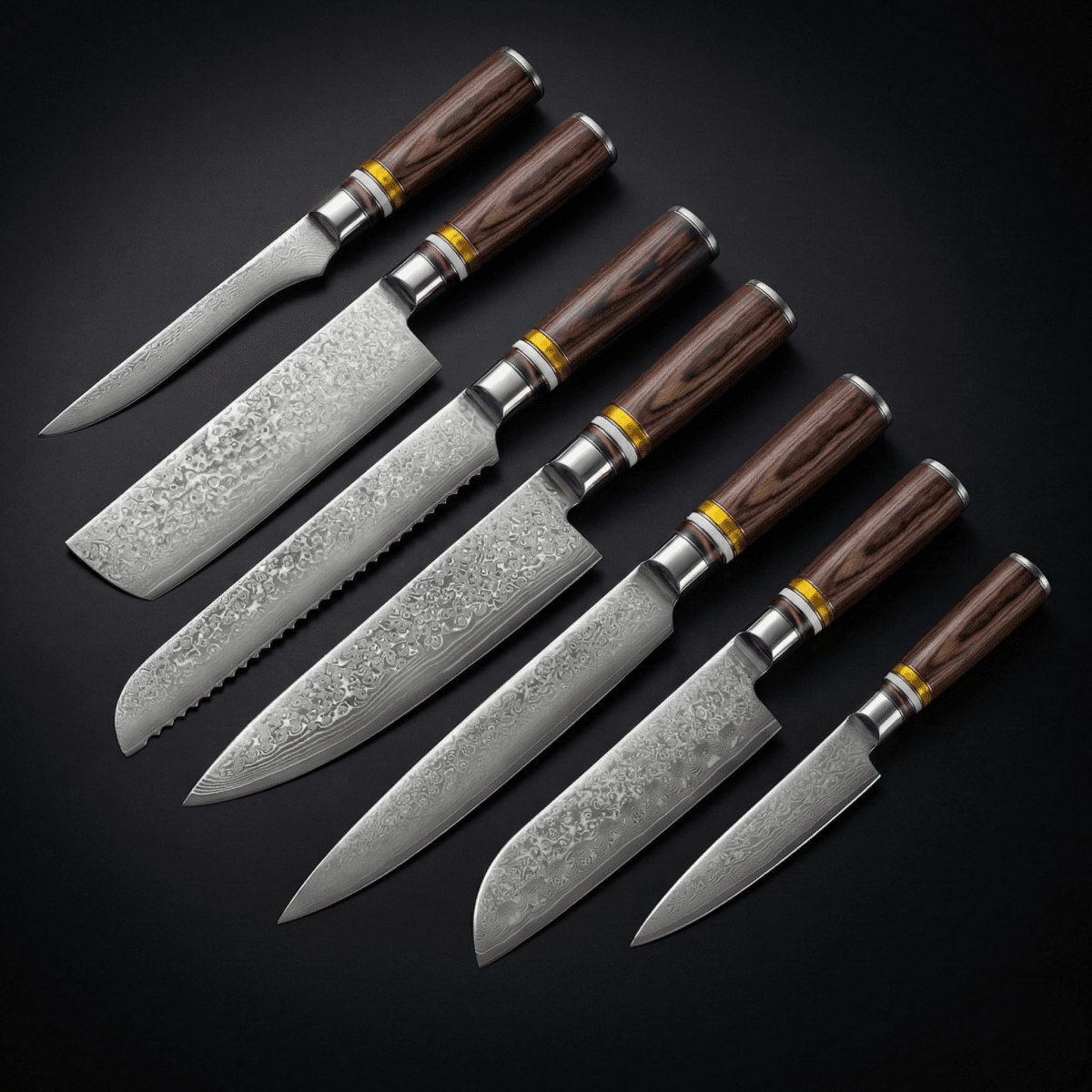 Damascus Knife Set, Seven Piece