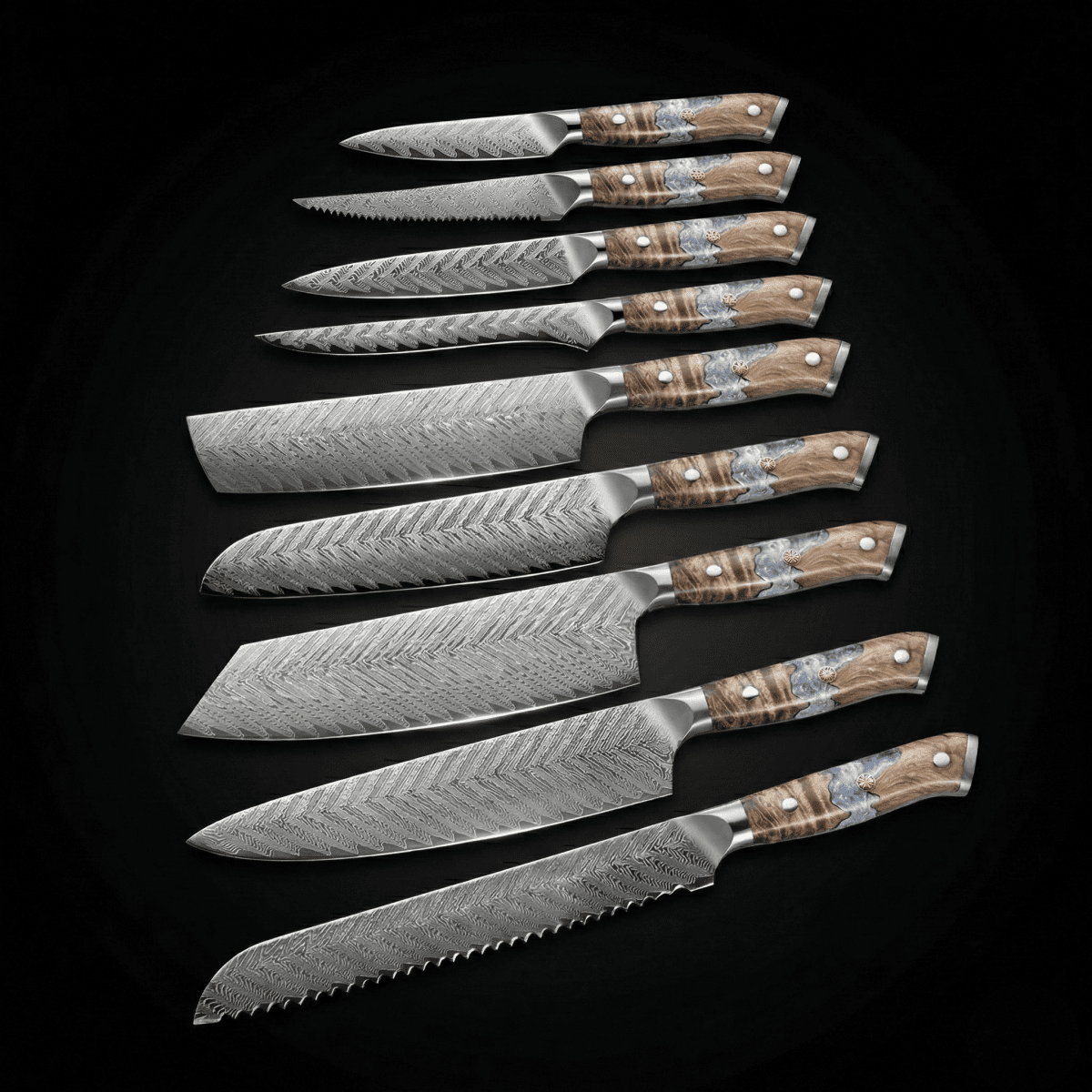 Damascus Knife Set, Nine Piece