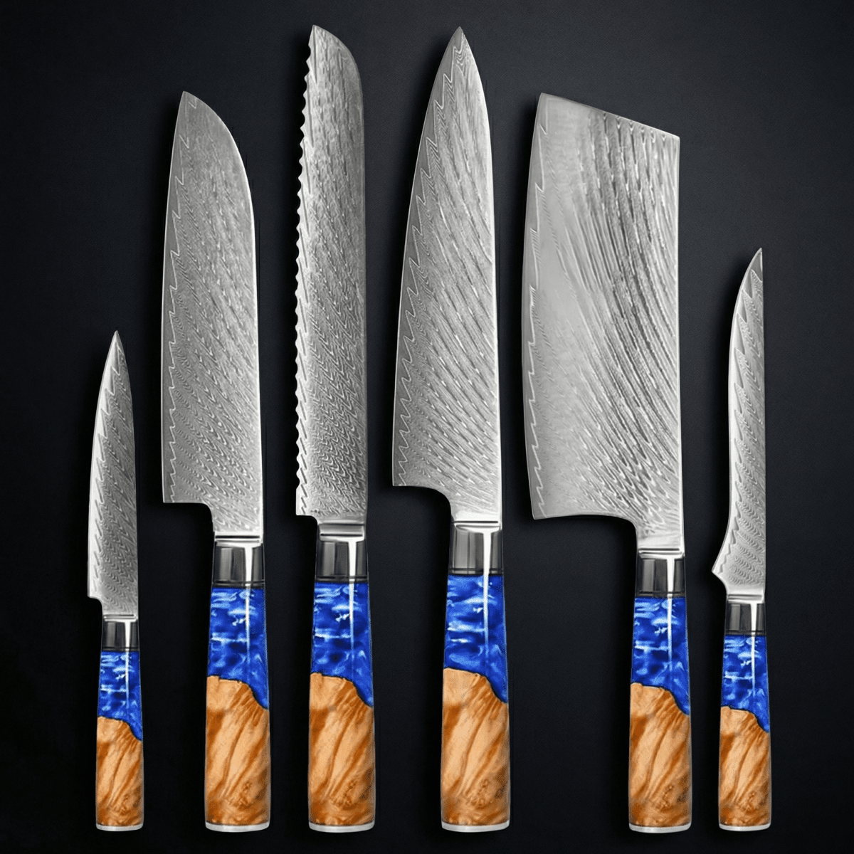 Damascus Knife Set, Six Piece