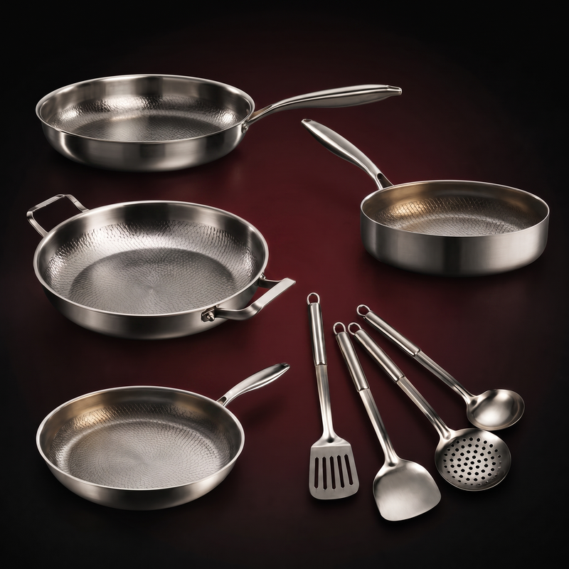 Titanium Family Set, Four Pans with Utensils