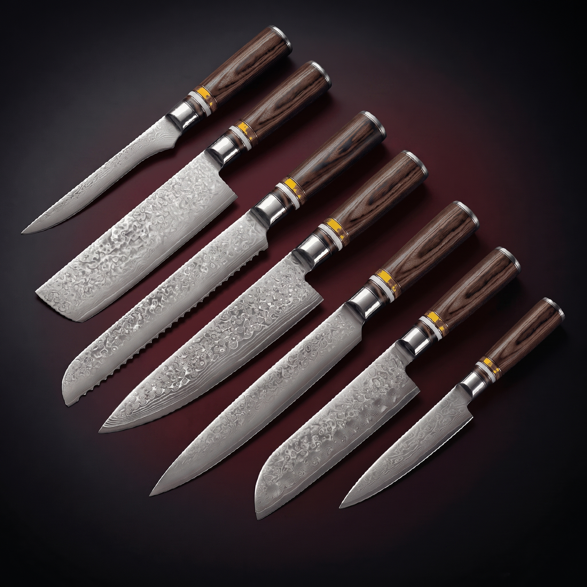 Damascus Knife Set, Seven Piece, Forgewell Cookware