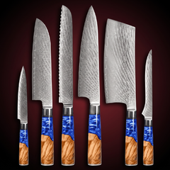Damascus Knife Set, Six Piece, Forgewell Cookware