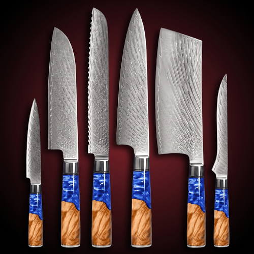 Damascus Knife Set, Six Piece, Forgewell Cookware