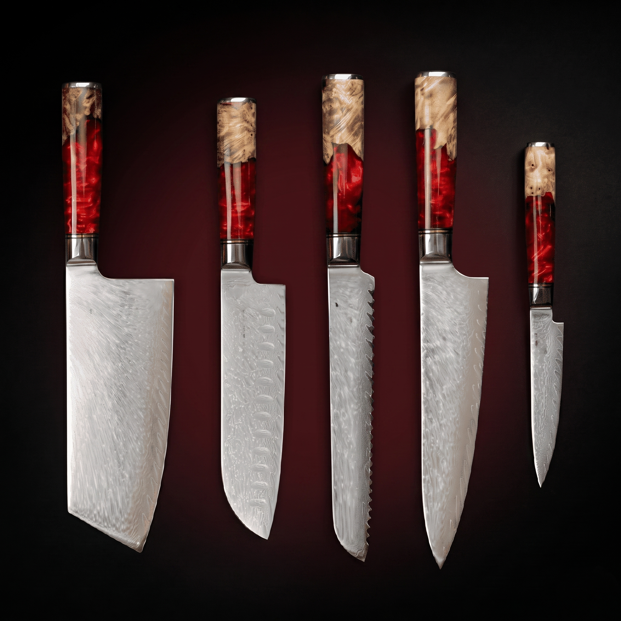 Damascus Knife Set, Five Piece, Forgewell Cookware