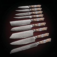 Damascus Knife Set, Nine Piece, Forgewell Cookware