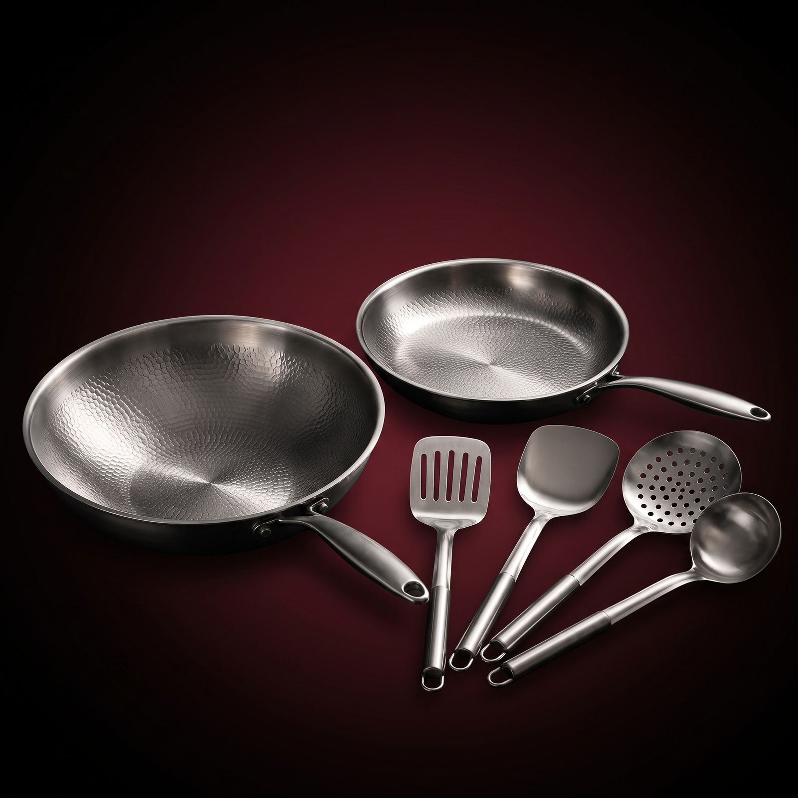 Titanium Wok and Frying Pan Set with Utensils, Forgewell Cookware