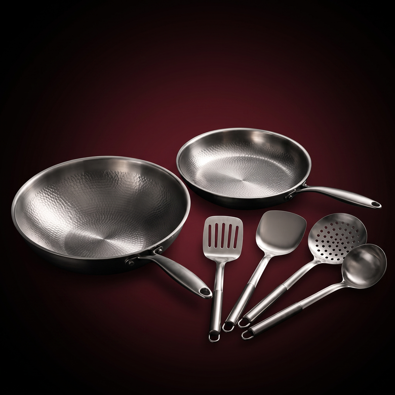 Titanium Wok and Frying Pan Set with Utensils