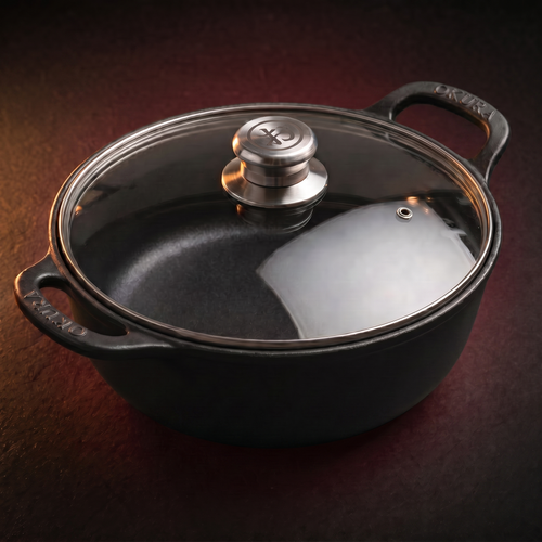 Cast Iron Casserole with Glass Lid, Forgewell Cookware
