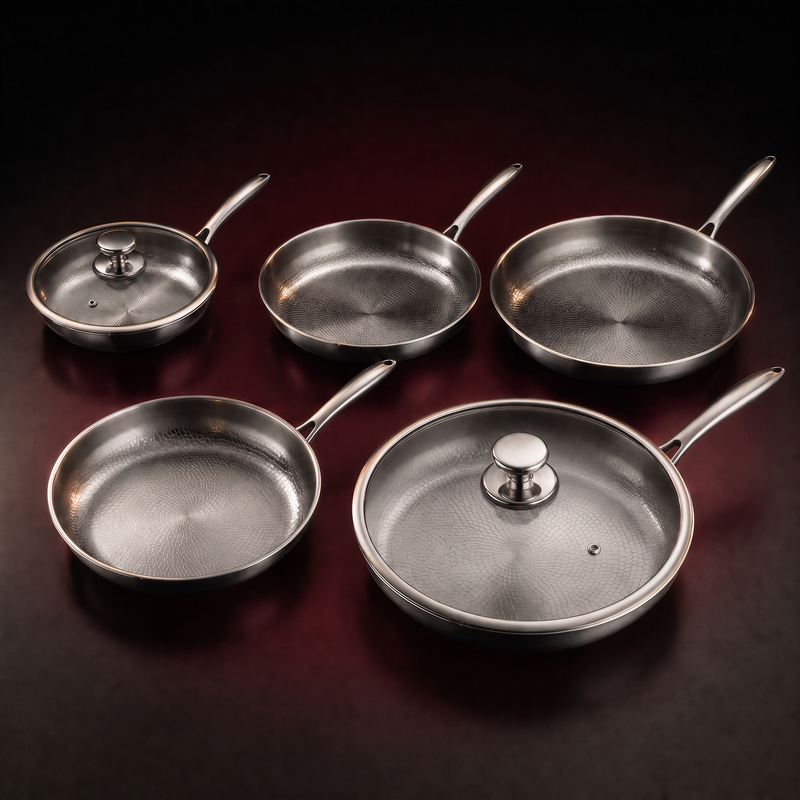 Titanium Frying Pan Set, Five Sizes with Two Lids