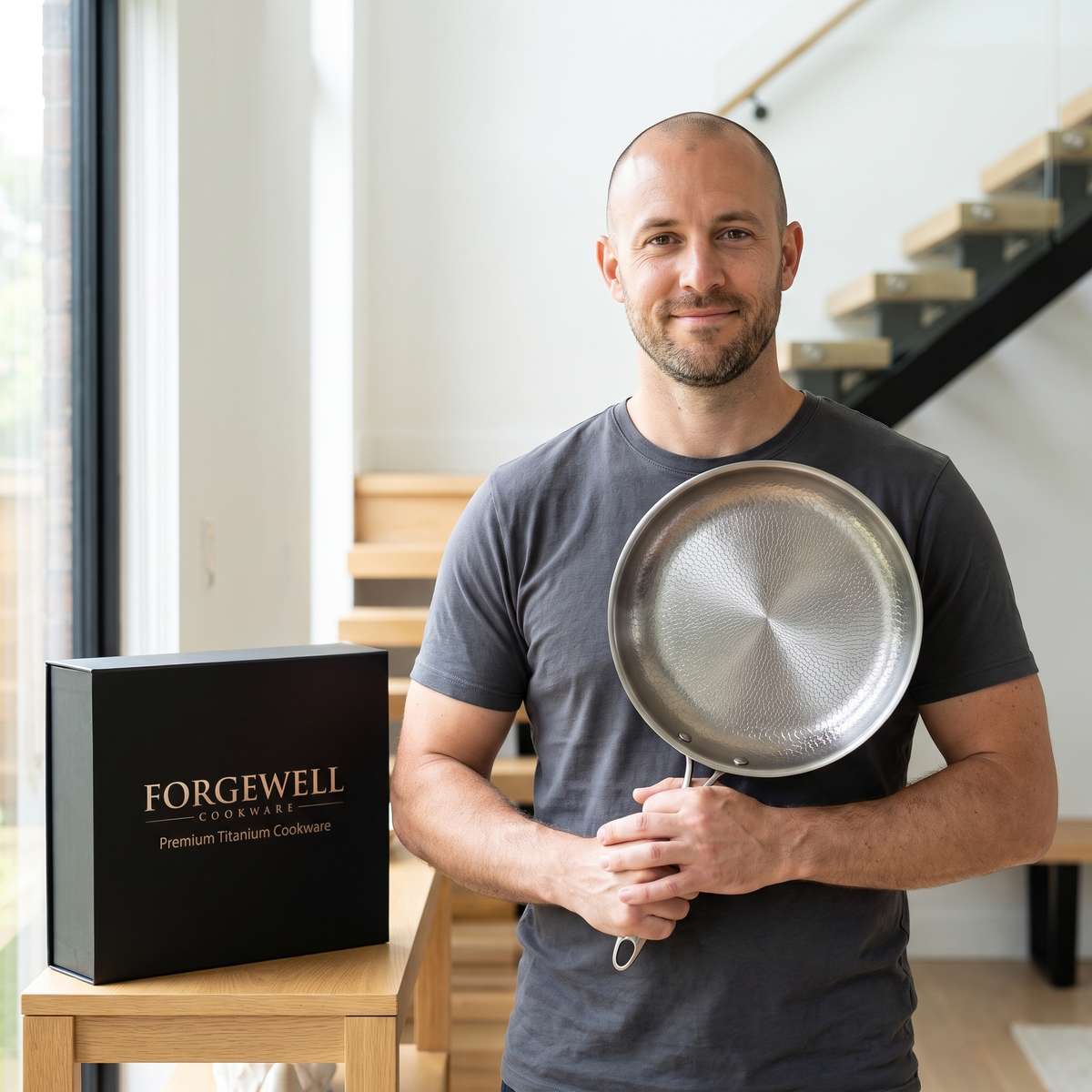Forgewell titanium frying pan and gift box at home