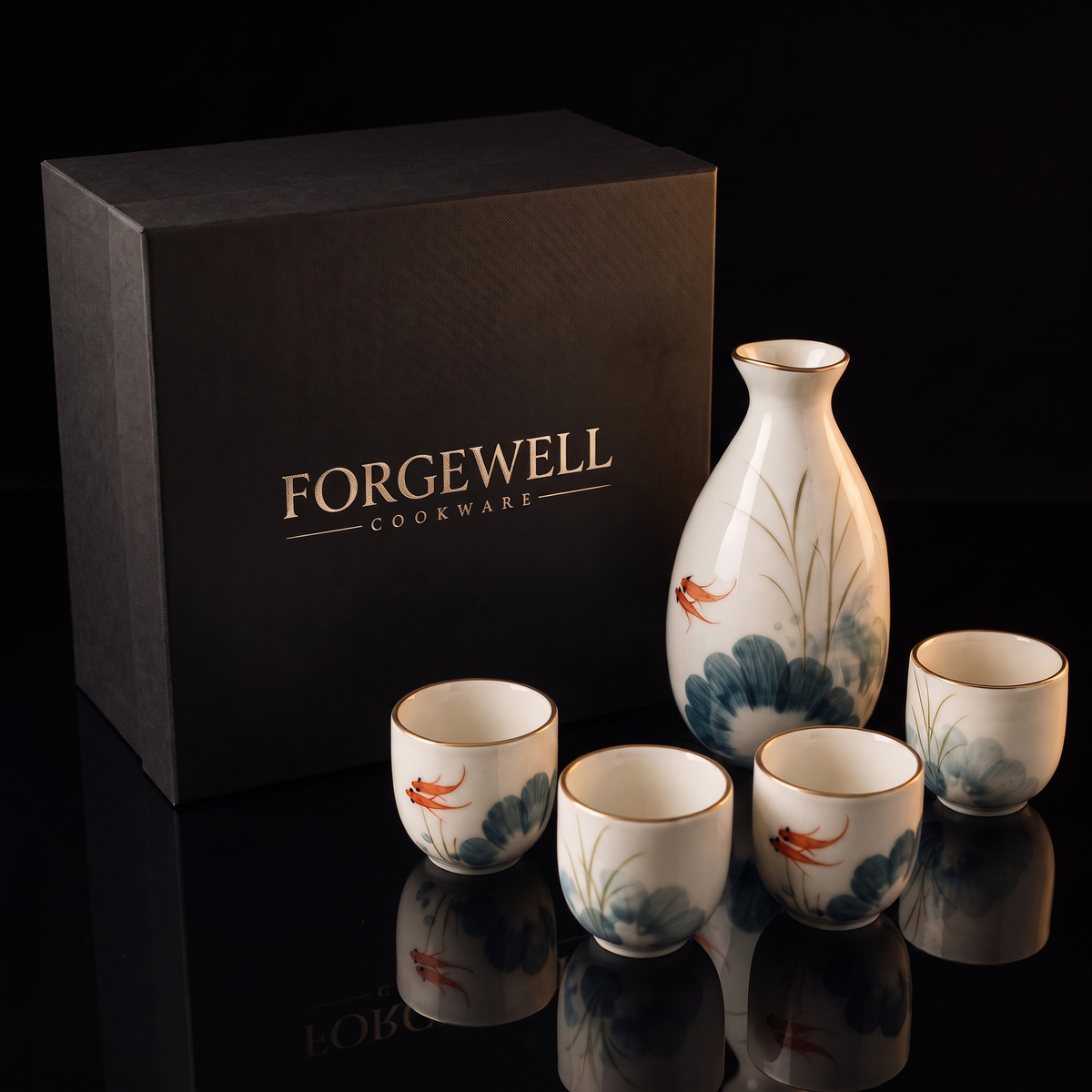 Goldfish ceramic sake set with Forgewell gift box