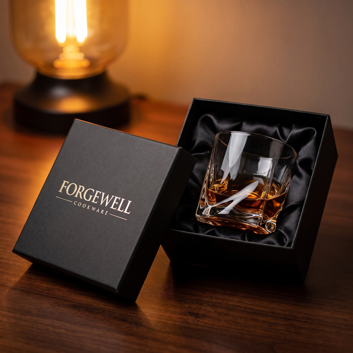 Cut crystal whisky tumbler in its Forgewell gift box