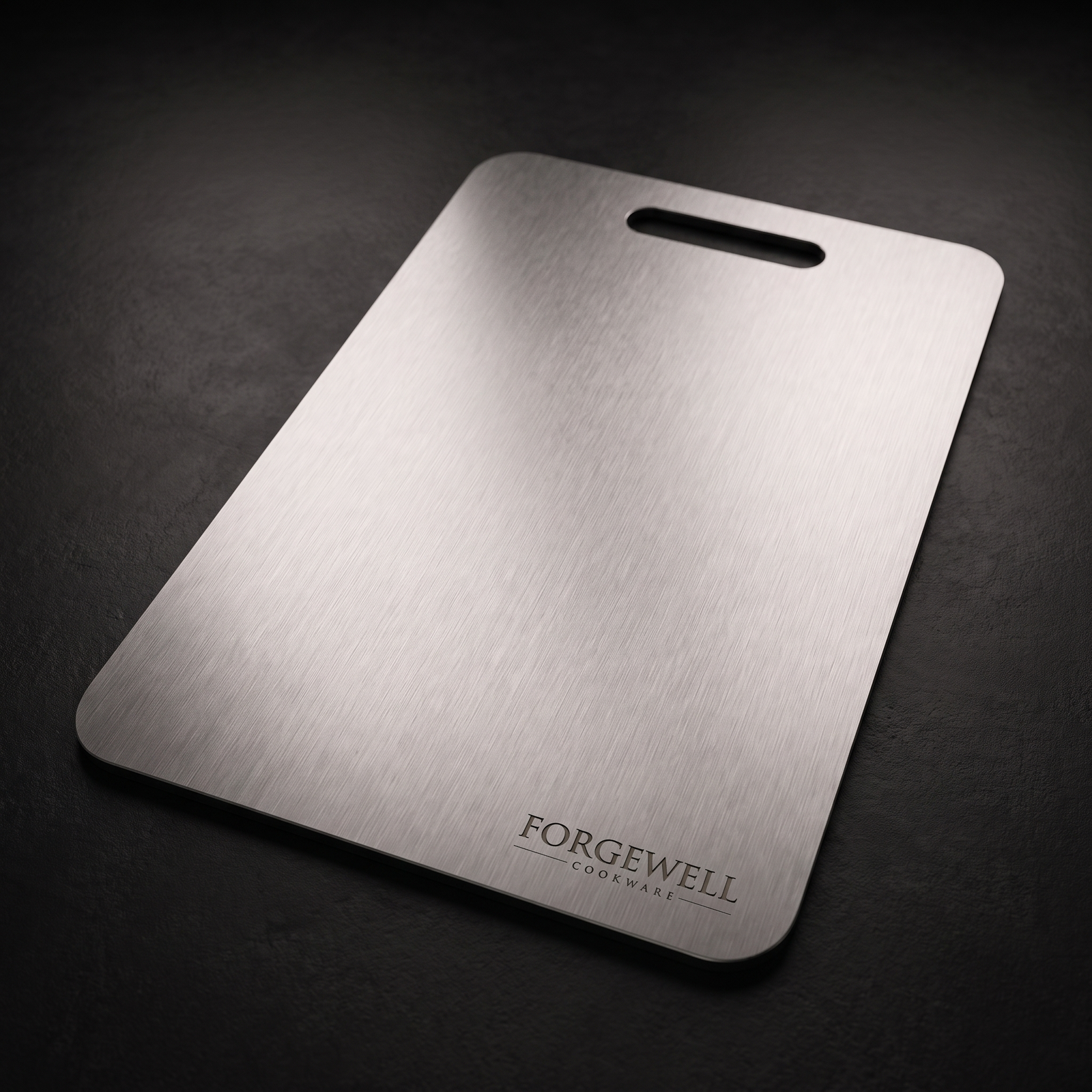 Solid titanium cutting board lying flat