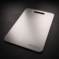 Solid titanium cutting board lying flat