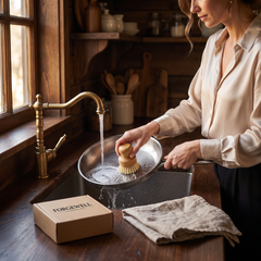 Washing a titanium pan with the Forgewell bamboo dish brush
