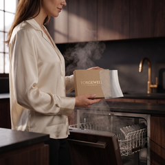 Loading the dishwasher with Forgewell plant based dishwasher sheets