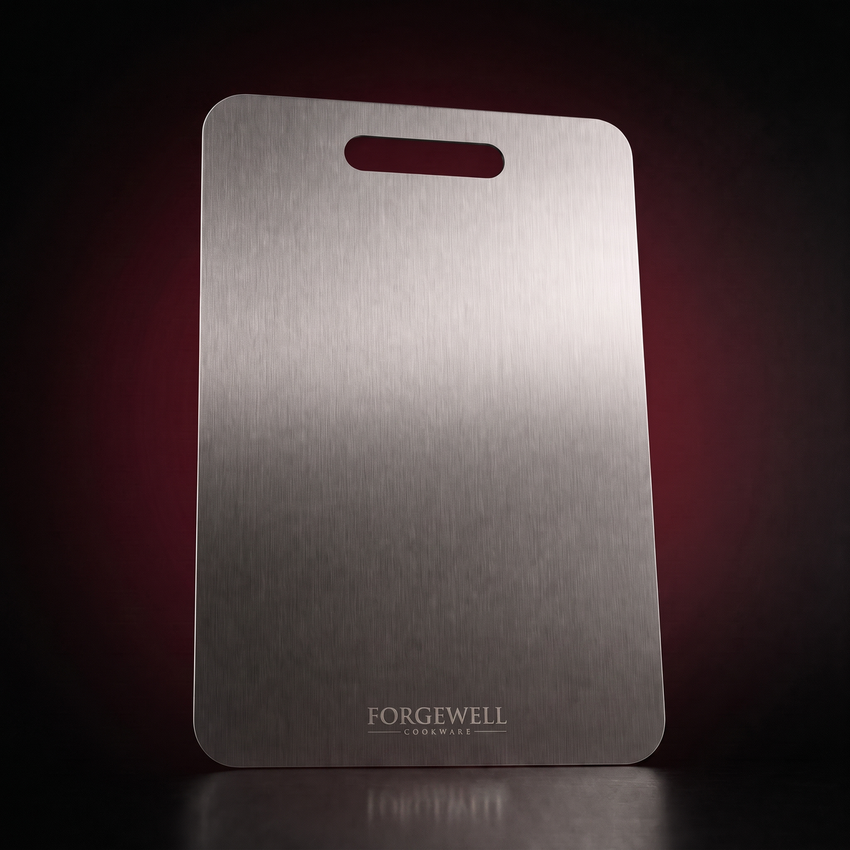 Solid titanium cutting board with Forgewell engraving