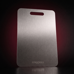 Solid titanium cutting board with Forgewell engraving