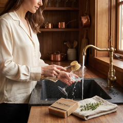 Washing a glass with the Forgewell organic dish soap bar