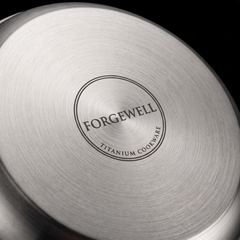 Forgewell seal engraved on the base of the titanium frying pan