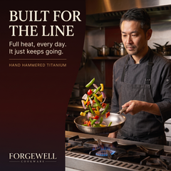 Built for the line, the chef cooking on full heat with the titanium pan