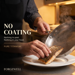 No coating, nothing to peel, plating fish from the titanium pan