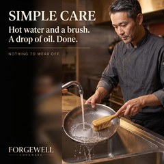 Simple care, rinsing the titanium pan with a bamboo brush