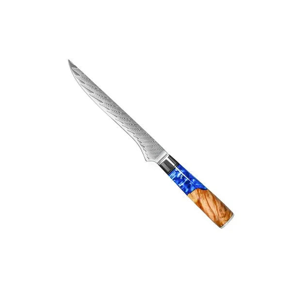 Damascus Knife Set, Six Piece with Sapphire Handles