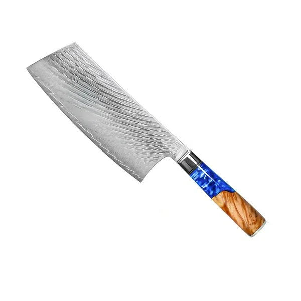 Damascus Knife Set, Six Piece with Sapphire Handles