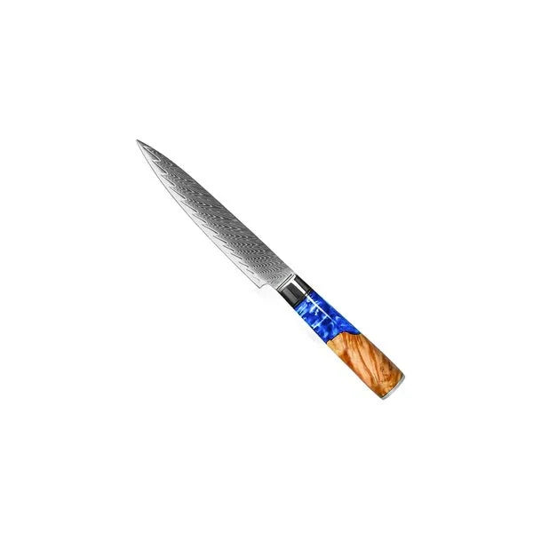 Damascus Knife Set, Six Piece with Sapphire Handles