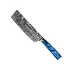 Damascus Knife Set, Eight Piece with Sapphire Handles