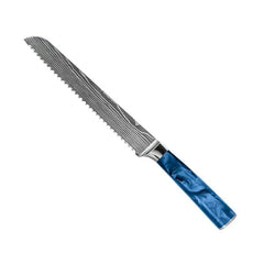 Damascus Knife Set, Eight Piece with Sapphire Handles