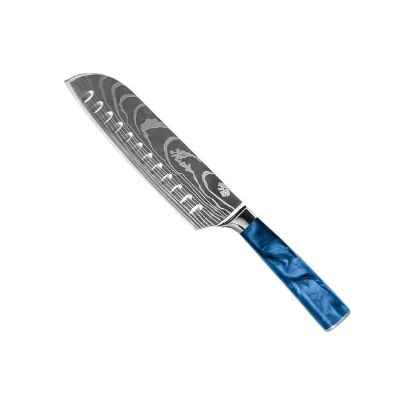 Damascus Knife Set, Eight Piece with Sapphire Handles