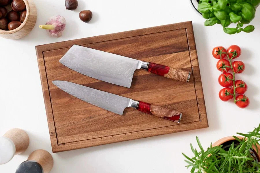 Damascus Cleaver and Chef Knife, Two Piece Set