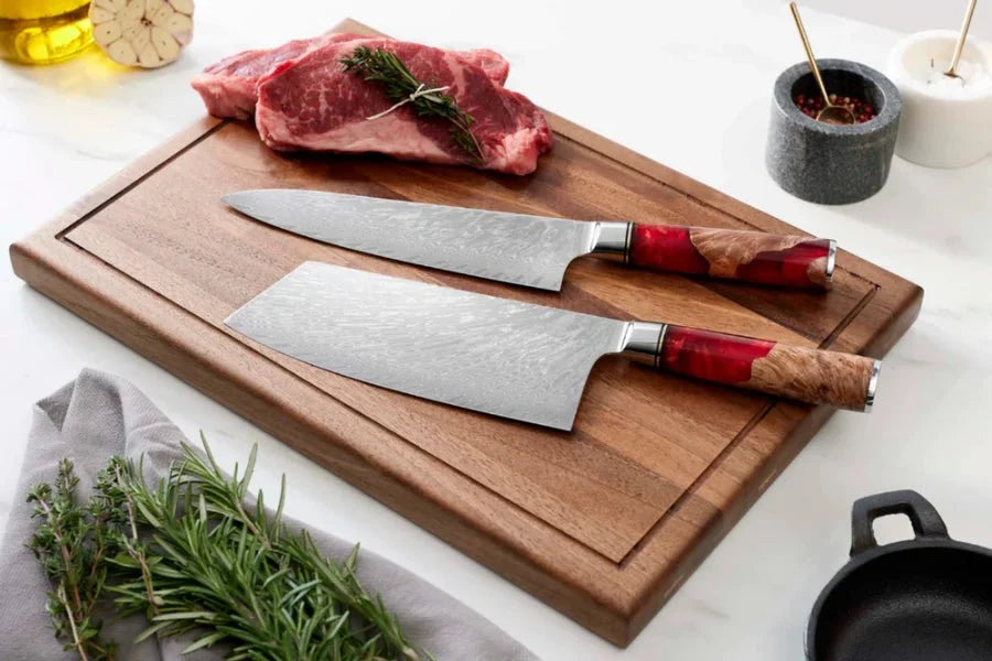 Damascus Cleaver and Chef Knife, Two Piece Set