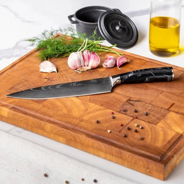 Damascus Knife Set, Eight Piece with Onyx Handles