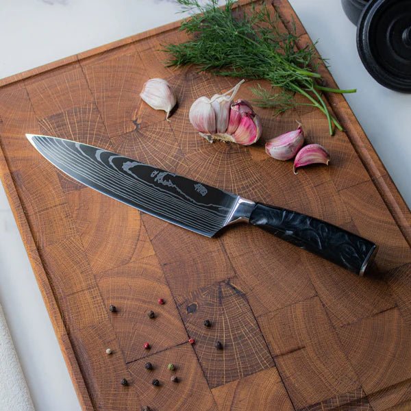 Damascus Knife Set, Eight Piece with Onyx Handles