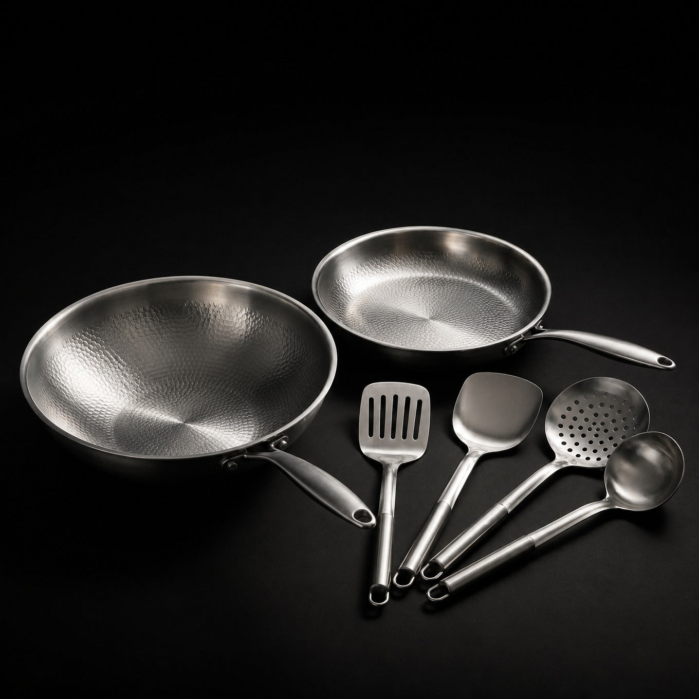 Titanium Wok and Frying Pan Set with Utensils