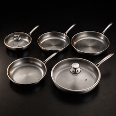 Titanium Frying Pan Set, Five Sizes with Two Lids
