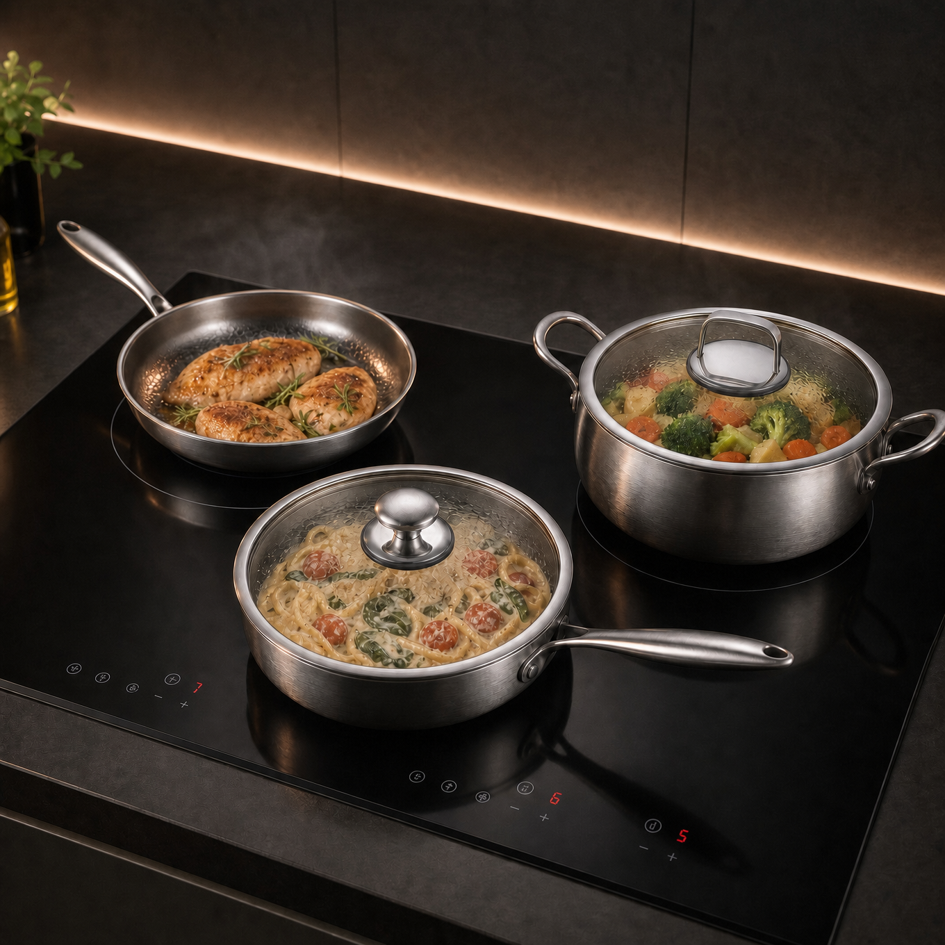 Titanium Pot and Pan Set with Two Lids