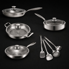 Titanium Family Set, Four Pans with Utensils