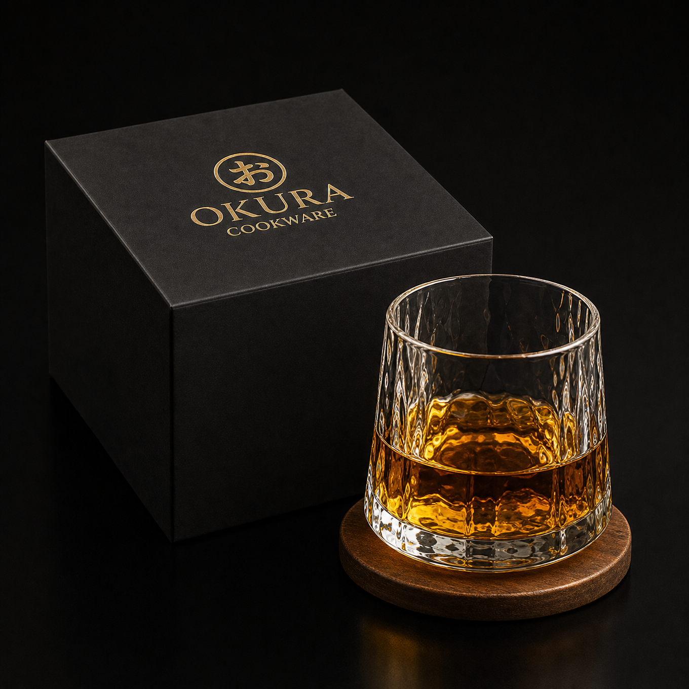 Etched Crystal Whisky Glass with Wooden Box