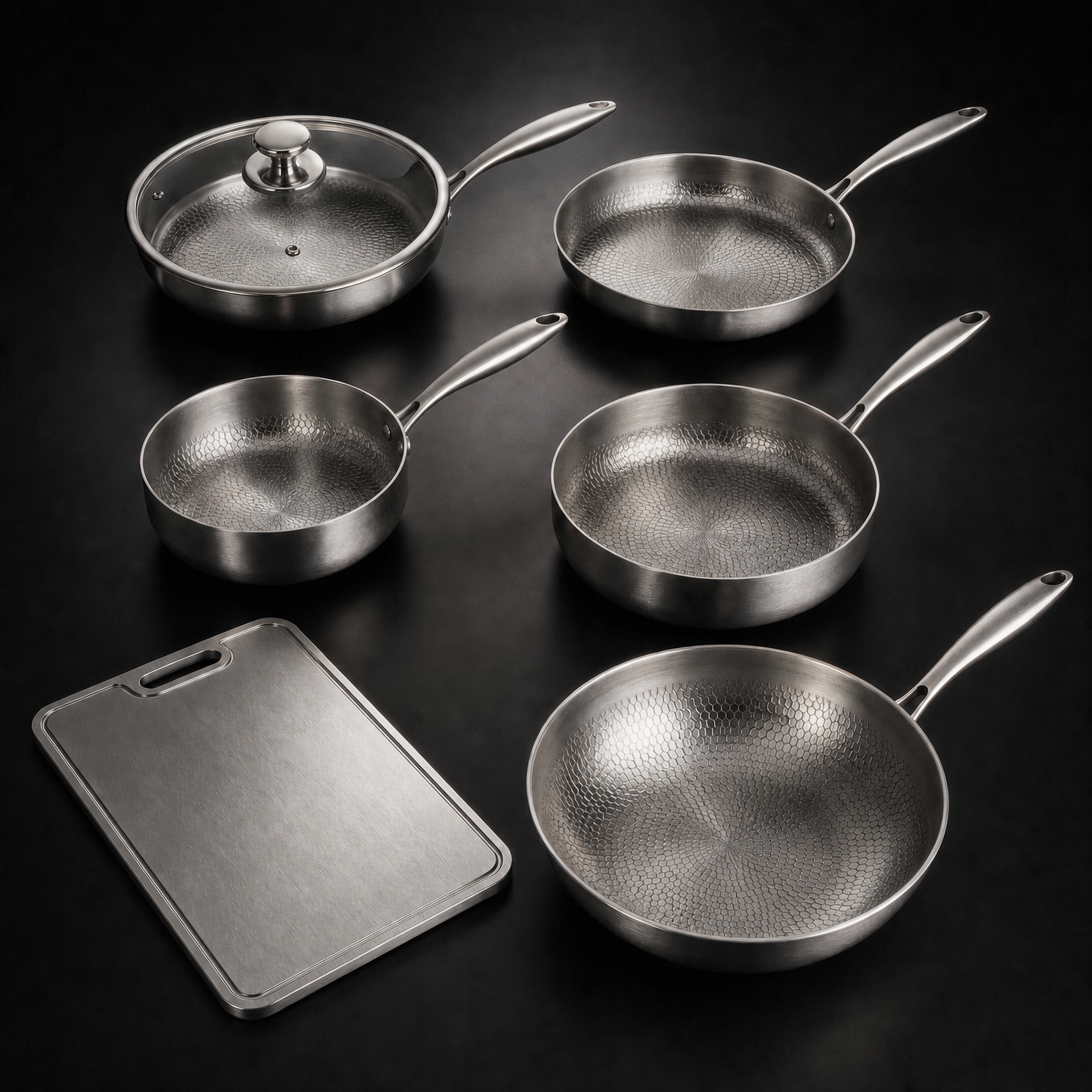 Titanium Cook and Prep Set, Five Pans with Cutting Board