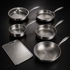 Titanium Cook and Prep Set, Five Pans with Cutting Board